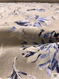 Italian Oatmeal Printed Linen - Oatmeal / Blues / Beige-White