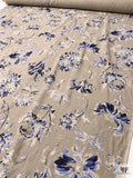 Italian Oatmeal Printed Linen - Oatmeal / Blues / Beige-White