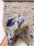 Italian Oatmeal Printed Linen - Oatmeal / Blues / Beige-White