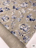 Italian Oatmeal Printed Linen - Oatmeal / Blues / Beige-White