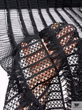 Novelty Fringe Striped Guipure Lace - Black