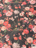 Hazy Floral Warp Printed Polyester Taffeta - Washed Black / Red-Orange / Green / Blush