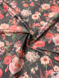 Hazy Floral Warp Printed Polyester Taffeta - Washed Black / Red-Orange / Green / Blush