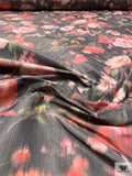 Hazy Floral Warp Printed Polyester Taffeta - Washed Black / Red-Orange / Green / Blush