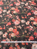 Hazy Floral Warp Printed Polyester Taffeta - Washed Black / Red-Orange / Green / Blush
