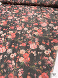 Hazy Floral Warp Printed Polyester Taffeta - Washed Black / Red-Orange / Green / Blush