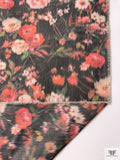 Hazy Floral Warp Printed Polyester Taffeta - Washed Black / Red-Orange / Green / Blush