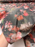 Hazy Floral Warp Printed Polyester Taffeta - Washed Black / Red-Orange / Green / Blush