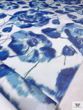 Italian Bold Hazy Floral Warp Printed Polyester Taffeta - Blues / White