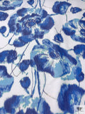 Italian Bold Hazy Floral Warp Printed Polyester Taffeta - Blues / White