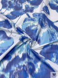Italian Bold Hazy Floral Warp Printed Polyester Taffeta - Blues / White