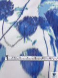 Italian Bold Hazy Floral Warp Printed Polyester Taffeta - Blues / White