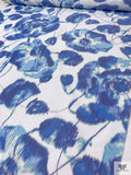 Italian Bold Hazy Floral Warp Printed Polyester Taffeta - Blues / White