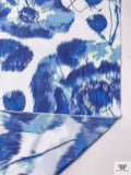 Italian Bold Hazy Floral Warp Printed Polyester Taffeta - Blues / White