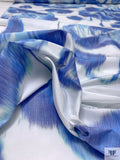 Italian Bold Hazy Floral Warp Printed Polyester Taffeta - Blues / White