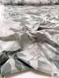 Romantic Floral Warp Printed Polyester Taffeta - Shades of Grey