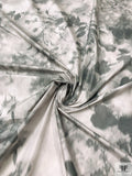 Romantic Floral Warp Printed Polyester Taffeta - Shades of Grey
