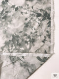 Romantic Floral Warp Printed Polyester Taffeta - Shades of Grey