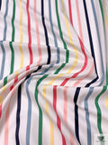Yarn-Dyed Satin Striped Cotton Shirting - White / Multicolor
