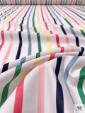 Yarn-Dyed Satin Striped Cotton Shirting - White / Multicolor