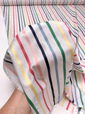 Yarn-Dyed Satin Striped Cotton Shirting - White / Multicolor