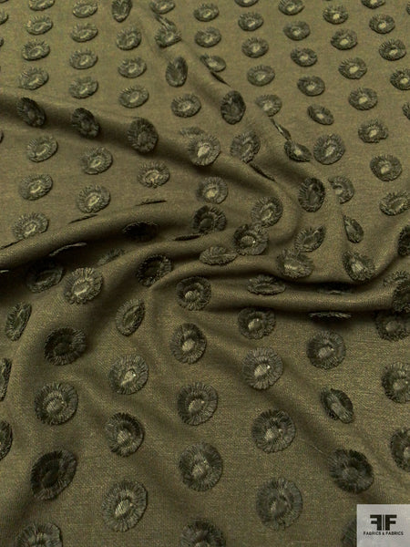 3D Eyelash Circles Appliquéd on Jersey Knit - Army Green