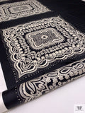 Paisley Frame Motif Fine Silk Twill Panel - Black / Cream