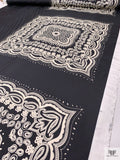 Paisley Frame Motif Fine Silk Twill Panel - Black / Cream