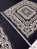 Paisley Frame Motif Fine Silk Twill Panel - Black / Cream