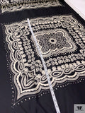Paisley Frame Motif Fine Silk Twill Panel - Black / Cream