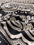 Paisley Frame Motif Fine Silk Twill Panel - Black / Cream