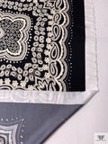 Paisley Frame Motif Fine Silk Twill Panel - Black / Cream