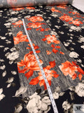 Italian Romantic Floral and Geometric Printed Viscose Challis - Coral-Orange / Black / Smokey Taupe / Grey