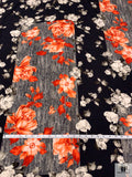 Italian Romantic Floral and Geometric Printed Viscose Challis - Coral-Orange / Black / Smokey Taupe / Grey