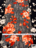 Italian Romantic Floral and Geometric Printed Viscose Challis - Coral-Orange / Black / Smokey Taupe / Grey