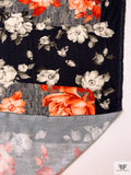 Italian Romantic Floral and Geometric Printed Viscose Challis - Coral-Orange / Black / Smokey Taupe / Grey