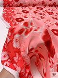 Hazy Floral and Border Printed Viscose Crepon - Pink / Reds / Off-White