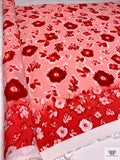 Hazy Floral and Border Printed Viscose Crepon - Pink / Reds / Off-White