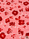 Hazy Floral and Border Printed Viscose Crepon - Pink / Reds / Off-White