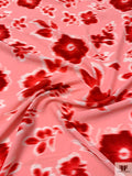 Hazy Floral and Border Printed Viscose Crepon - Pink / Reds / Off-White