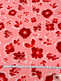 Hazy Floral and Border Printed Viscose Crepon - Pink / Reds / Off-White