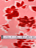 Hazy Floral and Border Printed Viscose Crepon - Pink / Reds / Off-White
