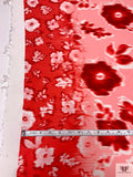 Hazy Floral and Border Printed Viscose Crepon - Pink / Reds / Off-White
