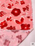 Hazy Floral and Border Printed Viscose Crepon - Pink / Reds / Off-White
