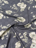 Italian Glen Plaid Floral Stretch Printed Cotton Twill - Moss Green / Midnight Navy / Off-White