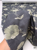 Italian Glen Plaid Floral Stretch Printed Cotton Twill - Moss Green / Midnight Navy / Off-White