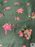 Italian Gingham Floral Fil Coupé Silk Gazar with Lurex Detailing - Cool Forest Green / Black / Pink