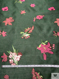 Italian Gingham Floral Fil Coupé Silk Gazar with Lurex Detailing - Cool Forest Green / Black / Pink