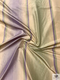 Vertical Striped Yarn-Dyed Silk Taffeta - Purple Lavender / Sage / Champagne