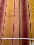 Vertical Striped Yarn-Dyed Silk Taffeta - Merlot / Dusty Chartreuse / Warm Taupe